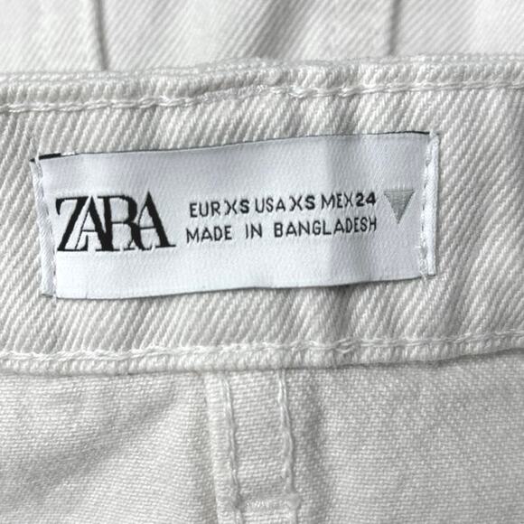 Zara White Button Up Frayed Hem Pencil Straight Jean Denim Mini Skirt Size XS - Picture 5 of 6